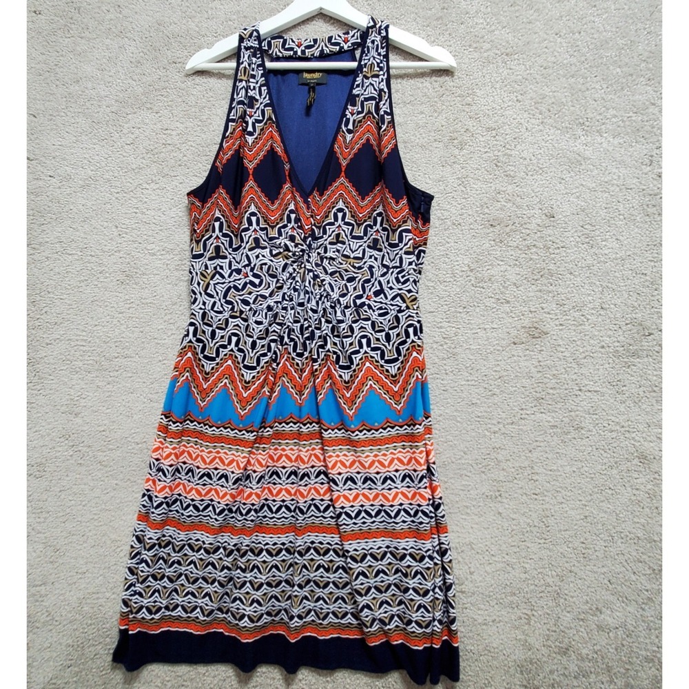 Laundry By Shelli Segal A-Line Dress Women's 12 Multicolor Printed Plunge V-Neck